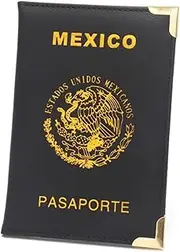 [CHUAN boutique] Mexican Passport Holder Gold Metal Copper Corner Ticket Holder Leather Simple Thin Portable Passport Set for Men & Women
