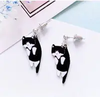 在飛比找旋轉拍賣優惠-【現貨】韓版 925銀針可愛 貓咪 耳針 耳環一黑貓