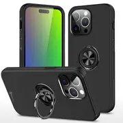 iPhone 15 Pro Comprehensive Protection Case Cover with Magnetic Ring Holder - Anti-Shock, Anti-Falling - Black