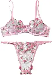 [Generic] Women's Lace Lingerie Set Floral Mesh Matching Bra and Panty Sets