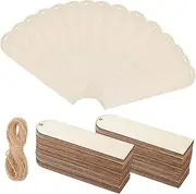 60Pcs 4.7x1.3 Inch Blank Wood Book Marks Blank Wooden Gift Tags Lables with 39.4 Feet/12m Jute Cord Unfinished Wood Bookmark Kit For Painting Staining DIY Bookmarks Crafts Wedding Party Decor