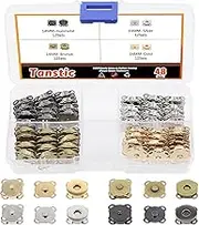 Tanstic 48 Sets 4 Color 14MM Magnetic Button Sewing Clasps Snaps Fasteners, Sew in Magnetic Plum Blossom Bag Button Snaps for Purses Bags Clothes