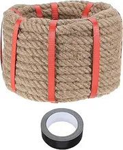 sourcing map Jute Rope 0.55 Inch x 49ft, Heavy Natural Thick Twisted Rope with Black Tape for Crafts Railing Docks Tug of War Swing Nautical Landscaping