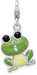 [JewelryWeb] 925 Sterling Silver Polished Fancy Lobster Closure Enameled 3 d Frog With-Lobster Clasp Charm Pendant Necklace 40x15mm Wide