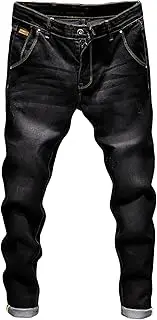 [Maiyifu-GJ] Men's Slim Fit Stretch Jeans Classic Solid Color Tapered Leg Denim Pants Retro Washed Distressed Comfort Jean