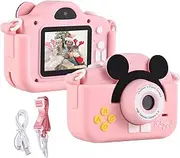 Cartoon Digital Camera 1080P Digital Video Camera for Dual Lens 2.0 Inch IPS Screen 4X Built-in Battery Cute P Frames esting Games with Neck Strap Birthday Pink