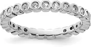 [Stackable Expressions] 925 Sterling Silver Bezel Polished Patterned Stackable White Topaz Ring Size 10-Stackable-Ring for Women
