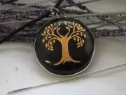 Black Obsidian Pendant Necklace Crystal Gemstone Tree of Life Crystal Jewellery
