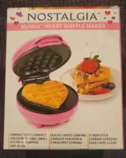 New Sealed - NOSTALGIA MINI HEART Valentines WAFFLE MAKER ELECTRIC 5 INCH PINK