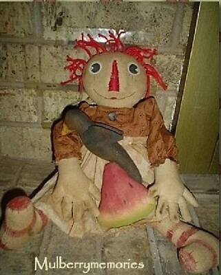 PATTERN! Prim Annie Type Cloth Doll Crow Watermelon Summer Folkart