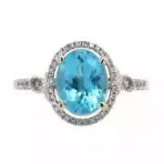 14k Yellow Gold Blue Apatite and Diamonds Accent Halo Engagement Ring