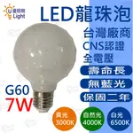 ★優照明LED★ LED龍珠燈泡 G60 7W 燈泡 E27 圓球形燈泡 造型燈泡 珍珠燈泡 白光 自然光 黃光