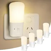 Wanyore 4 Pack Night Light, LED Night Lights Plug in with Dusk to Dawn Sensor, 0-80LM Warm White Adjustable Brightness, 3000K Kids Night Lamp for Bedroom, Bathroom, Laundry, Corridor, Hallway, Stair