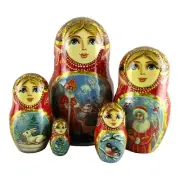 Nesting Doll 5" 5 Piece, Winter Princess Scene Hand Made Set Russian Matryoshka