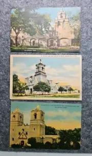 Mission San Jose,San Juan,San Antonio Texas Vintage Lot Of 3 Postcards Colorful