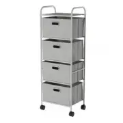 Lavish Home Storage Organizer Rolling Metal Frame Gray Fabric Bins 4-Drawer
