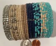 Vintage Metal and Beaded Stone Design Native Bracelet, Long, 2 3/4, Nice Design