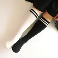 在飛比找momo購物網優惠-【韓國 KOKACHARM】黑白雙線條基本兒童大童及膝長襪