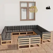 12 Piece Garden Lounge Set with Cushions Solid Pinewood Patio Bar Sets