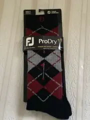 Footjoy ProDry 15020-991 Men's Shoe Size 7-12 Black Argyle Golf Crew Socks NWT