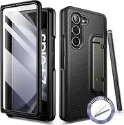 [i-Blason] Journey Series for Samsung Galaxy Z Fold 5 Case (2023) with Pen Holder & 3 Silicone Pen Covers, Full Body Protective Bumper Case with Built-in Screen Protector & Kickstand (Black)