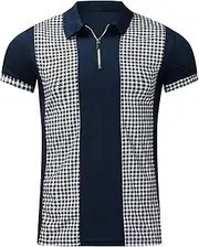 [Maiyifu-GJ] Men Zip Up Color Block Polo Shirt Graphic Casual Slim Fit Lapel Neck Shirts Short Sleeve 1/4 Zip Printed T-Shirts