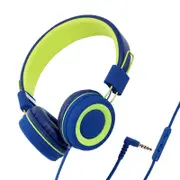 Catzon Kids Headphones Adjustable Headband Foldable for Study Tablet-Blue Green