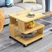 Bedside Table Coffee Table, Functional End Side Table, Nesting Tables for Bedroom/Living Room, 40x40x50cm (Color : Raw Wood)