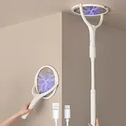 GeckoMan Rotating Head Electric Fly Zapper Electric Fly Swatter Racket Rechargeable Flies Killer Spider Catcher Mosquito Bug Zapper Indoor UK, with a Telescopic Extension