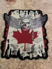 Distressed Canada Flag Winged Skull Patch, Canadian Back Patches