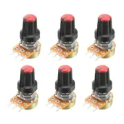 6Pcs 5K Variable Resistors Single Turn Carbon Film Taper Potentiometer w Knob