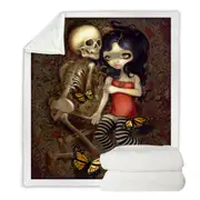 Dark Art I'm Almost With You Girl and Skeleton Throw Blanket