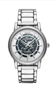 EMPORIO ARMANI AR60006 SKELETON SILVER STAINLESS STEEL MENS WATCH.