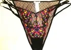 Savage X Fenty Steamy Floral Lace Mesh String Bikini Panties size XL Black Multi