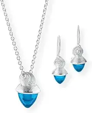 [Heartbreaker] Set from the Seadrop collection in real silver, pendant with chain and earrings, 925 sterling silver, nickel-free, classic jewellery set with zirconia cabochon, LD SP 23 set, normale