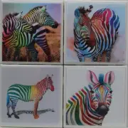 Natural Stone Ceramic Tile Marble Drink Coasters - Set of 4 - Rainbow Zebras 1 A