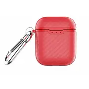 2 Pcs Carbon Fiber ShockProof for Apple AirPods Soft Protective Case Keychain Buckle red