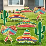 Memorywuu 8 Pcs Cinco De Mayo Yard Signs Mexican Garden Fiesta Signs with Stakes Sombrero Cactus Yard Fiesta Lawn Set for Cinco De Mayo Mexican Party Supplies Outdoor