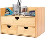 ROTASLOG Bamboo Desk Organizer with 3 Drawers - Desktop Storage Drawer - Office, Home & Bathroom Organizer