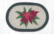 2 Braided Jute Oval Stenciled Placemat/Trivet/Swatch. Earth Rugs. POINSETTIA.