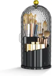 Makeup Brush Holder Organizer with Lid, 360 Rotating Make up Brush Holder with C