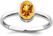 [JewelryWeb] 925 Sterling Silver Polished Citrine Oval Ring Band Style-Ring for Women
