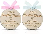 Yalikop 2 Pieces Do Not Touch Baby Signs for Car Seat Wooden Please Don't Touch Baby Sign Stroller Tag with Ribbons for Babies Car Seat Carrier Gifts, 4 Inch