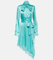 [Stella McCartney] Stella McCartney Lace-trimmed satin midi dress AU 6 blue