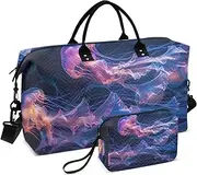 [ZRYSMY] Jellyfish Purple Black Duffel Bag for Traveling, Travel Bag Gym Bag, with Multiple Interior Pockets Shoulder Weekender Bag for Women Men with Toiletry Bag 20.5L x 1.9W x 13.8H, Multi-Colored