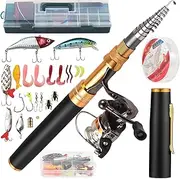 Fishing Rod and Reel Combos Telescopic Fishing Pole with Spinning Reel Combo Kit Fishing Line Lures Hooks Swivels Set Fishing Accessories with Tackle Box