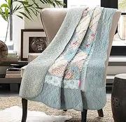 Cozyholy Original 100% Cotton Patchwork Quilt Twin Size Blue Floral Bedspread Coverlet Reversible Vintage Shabby Chic Quilted Throw Blanket Bed Quilt Cover for Couch Sofa