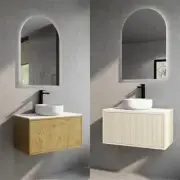 750mm Slim CETO Bellevue Fluted PVC Film Wood Grain Costal Oak Prime Oak Vanity