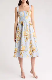 Reformation Tagliatelle Floral Linen Midi Sundress in Heavenly at Nordstrom, Size 12
