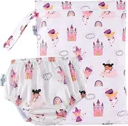 Reusable Swim Nappy with BONUS Wet Bag SMALL 4.5-7kg (0-6mths/Size 000-00) Premium Cloth Baby Girl Swimming Diaper & Matching Wet Bag Set FAIRY FRIENDS_S